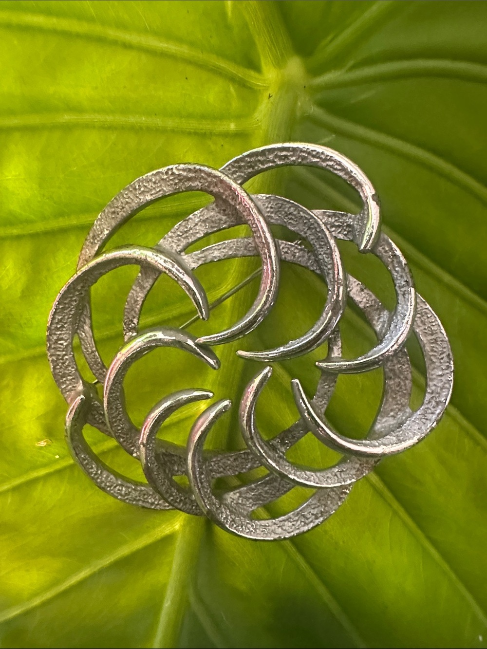 Silver Sarah Cov stamped Interlocking Crescent Statement Brooch